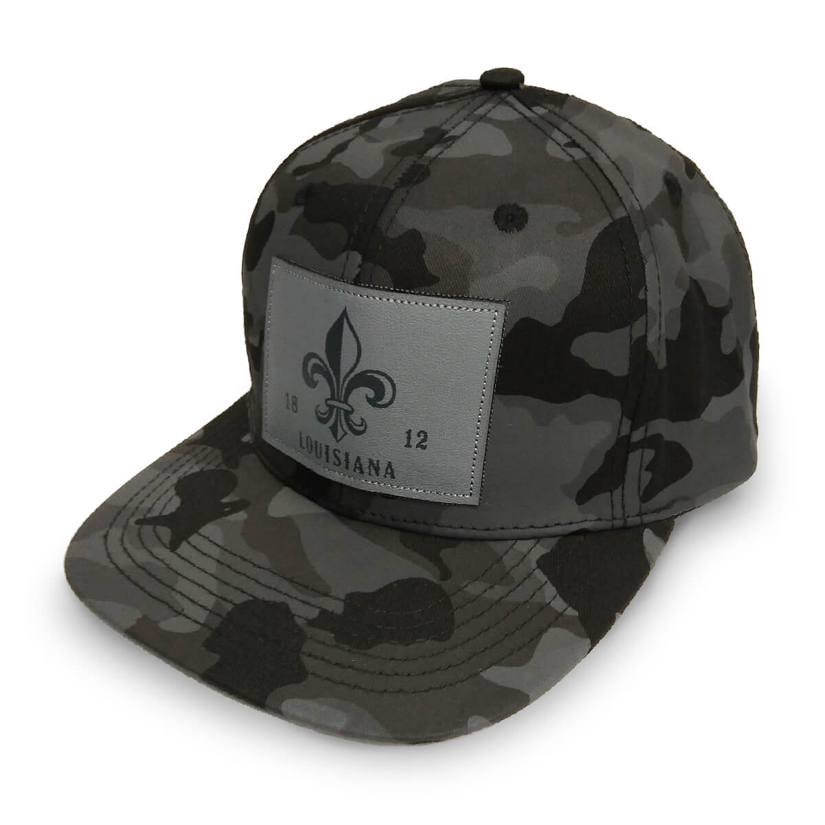 Louisiana Black Camo Leather Hat