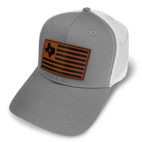 Texas US Leather Flag Hat - Front